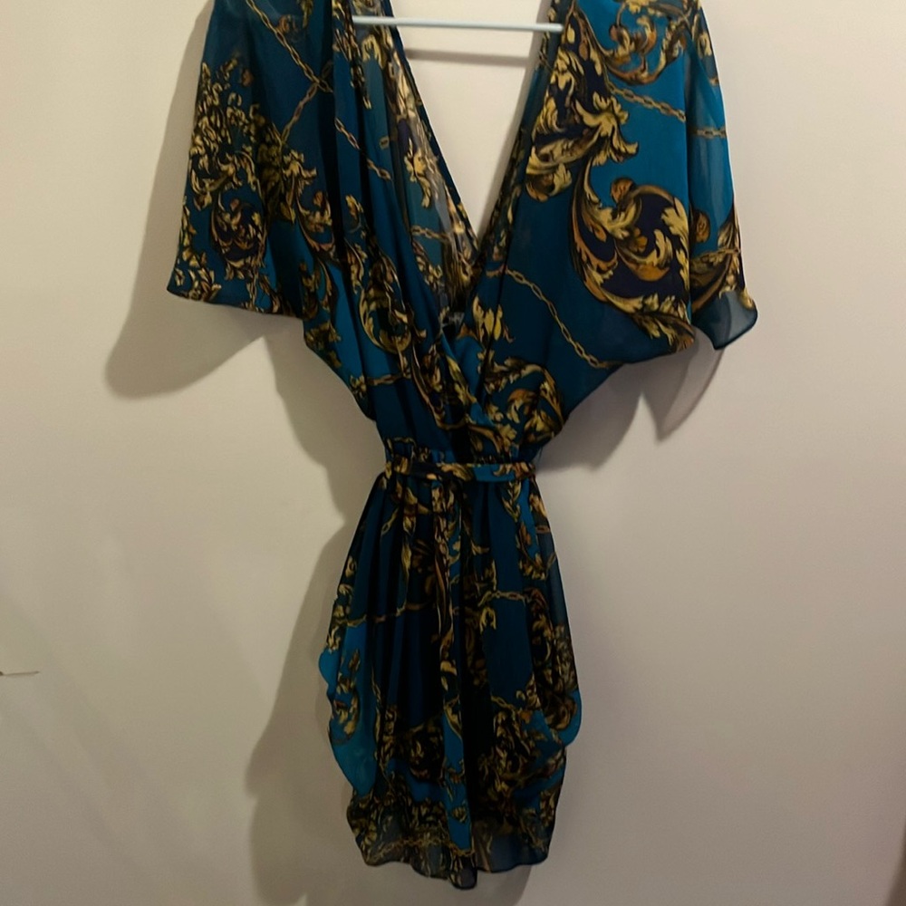 Elegant Teal and Gold Dress